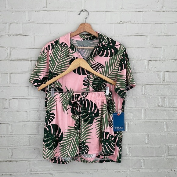 Cherokee Pink and Green Leaf Print Pajama Set - Picture 4 of 7